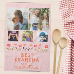 Pink Best Grandma Flowers 5 Photo Collage Keepsake Tea Towel<br><div class="desc">Cute Pink Best Grandma Flowers 5 Photo Collage Keepsake kitchen towel. Hand-drawn flowers in beautiful spring colours and 5 photos on pink background. Create your own personal gift for a grandmother for Mother`s Day,  a birthday or Christmas and add your names and photos.</div>