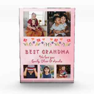 Pink Best Grandma Flowers Floral Family Photo Block