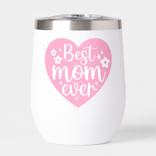 Pink Best Mum Ever Retro Floral Heart Shape