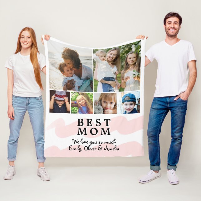 Pink Best Mum Watercolor 6 Photo Collage  Fleece Blanket (In Situ)