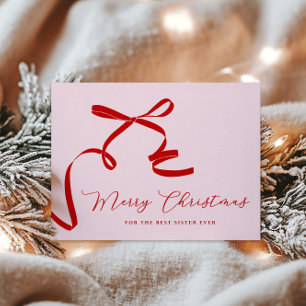 Pink Best Sister Merry Christmas  Holiday Card