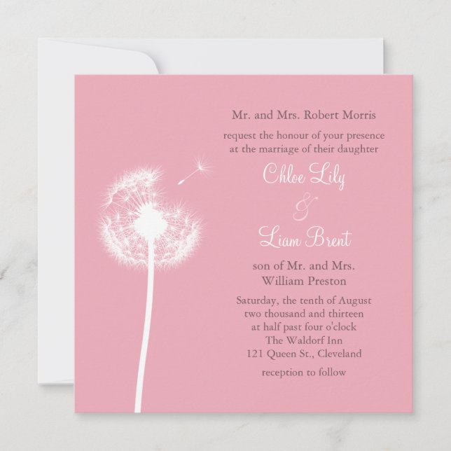 Pink Best Wishes! Wedding Invitation (Front)