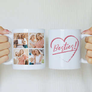 Pink Besties Best Friends 4 Photo Collage Coffee Mug