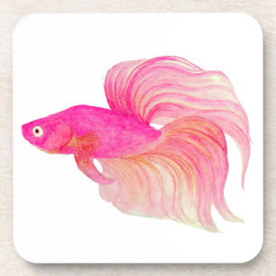 Pink Betta Fish Watercolor Coaster