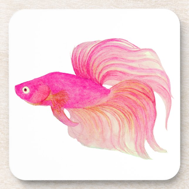 Pink Betta Fish Watercolor Coaster (Front)