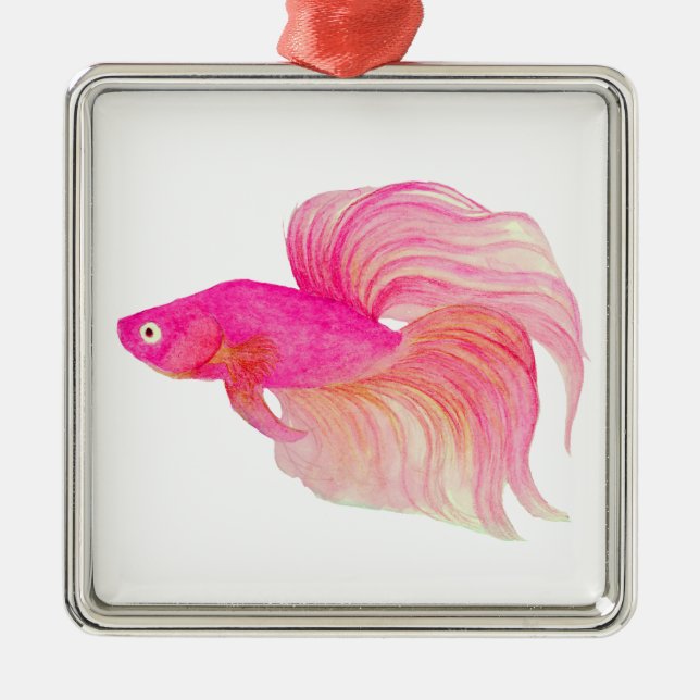 Pink Betta Fish Watercolor Metal Ornament (Front)