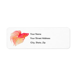 Pink Betta Fish Watercolor Return Address Label