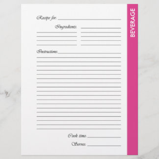 Pink BEVERAGE 2-sided Recipe Pages