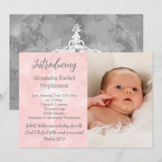 Pink Bible Verse Cross Baby Girl Photo Birth Announcement