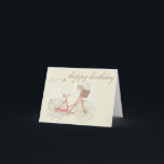 Pink Bicycle with Terrier Happy Birthday Card<br><div class="desc">Vintage Pink Bicycle Happy Birthday Card  
 Illustration of a vintage pink bicycle with a white terrier and a Paris backdrop. This cute and whimsical card will be perfect for vintage and Paris themed parties.</div>