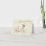 Pink Bicycle with Terrier Happy Birthday Card<br><div class="desc">Vintage Pink Bicycle Happy Birthday Card  
 Illustration of a vintage pink bicycle with a white terrier and a Paris backdrop. This cute and whimsical card will be perfect for vintage and Paris themed parties.</div>