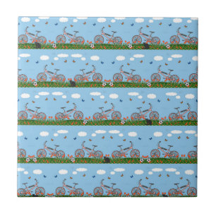 Pink bicycles pattern tile