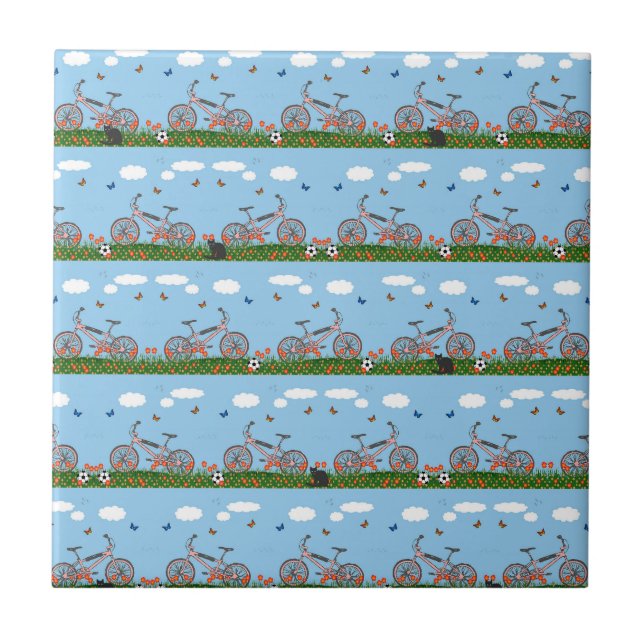 Pink bicycles pattern tile (Front)
