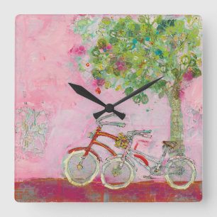 Pink Bicycles Square Wall Clock