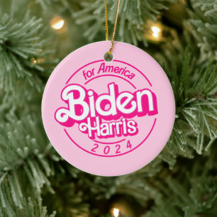 Pink Biden Harris 2024 Ceramic Ornament