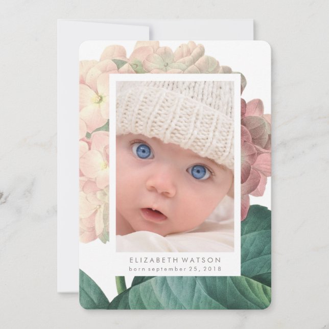 Pink Big Flower Photo Card Birth Announcement (Front)