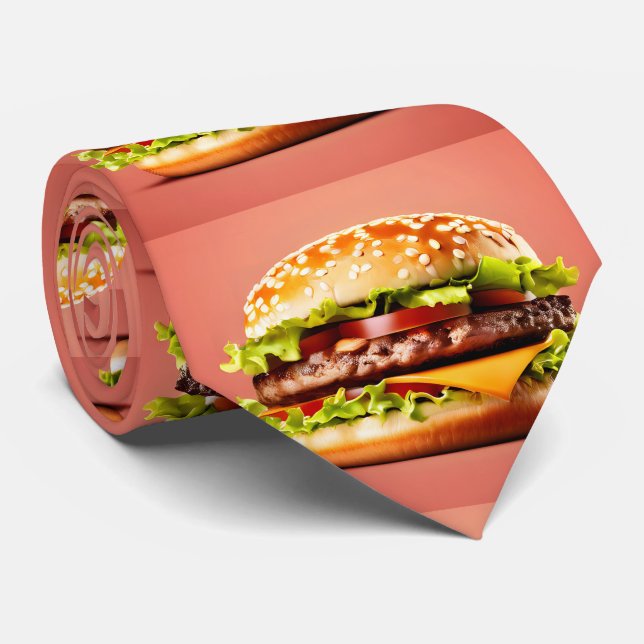 Pink Big Hamburger Party Neck Tie (Rolled)