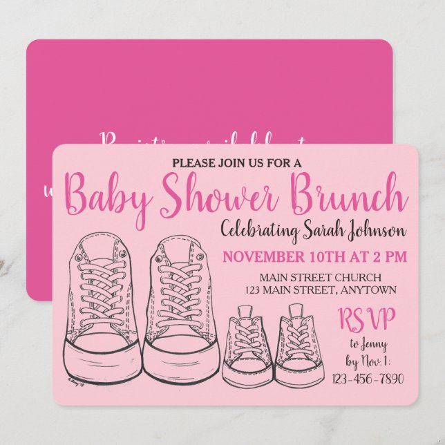 Pink Big Little Shoes Girl New Baby Shower Invitation (Front/Back)