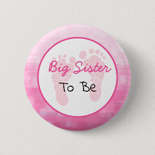 Pink Big Sister to be Baby Shower 6 Cm Round Badge