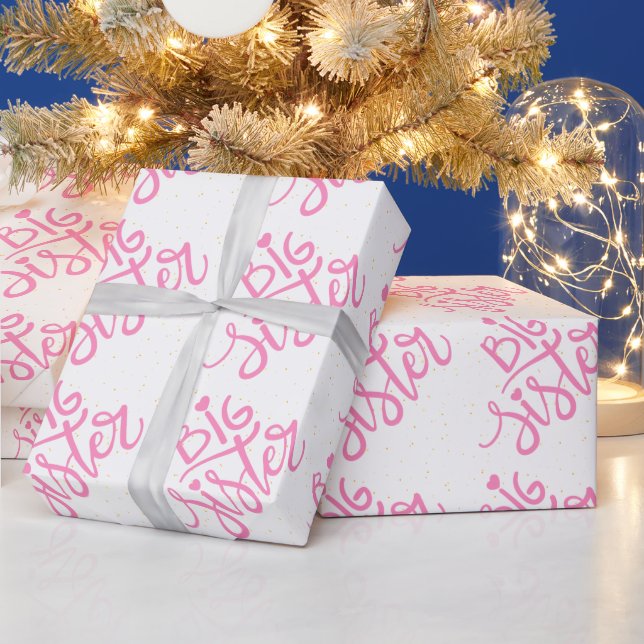 Pink Big Sister Typography With glitter Wrapping Paper (Holidays)