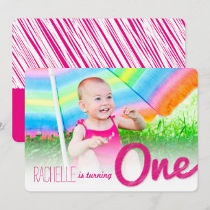 Pink Big Sketch One Baby Girl's 1st Birthday Party Invitation