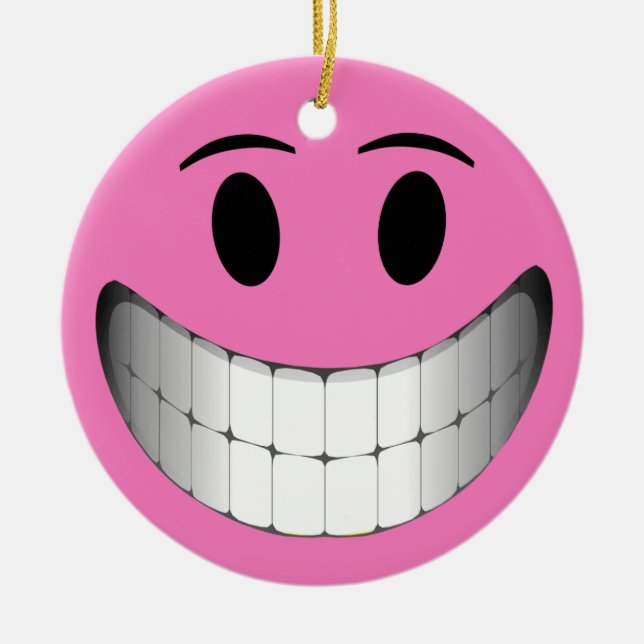 Pink Big Smile Face Ceramic Tree Decoration (Front)