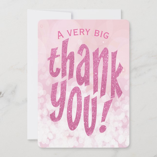 Pink Big Thank You Birthday Party Thanks Card (Front)