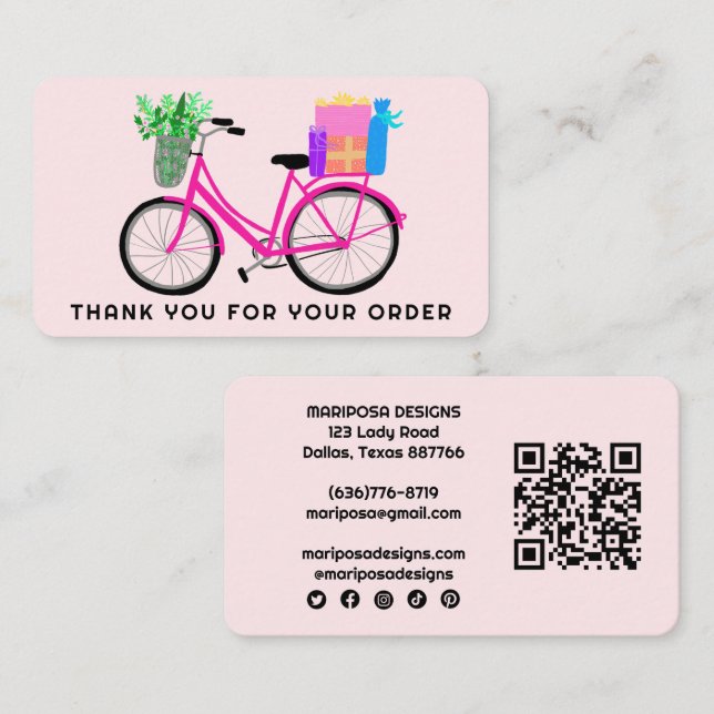 Pink Bike Gifts Customer Order Thank You QR Code  Business Card (Front/Back)