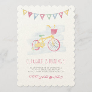 Pink Biking Birthday Invitation with soft colours