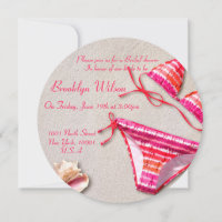 Pink Bikini Beach Bridal Shower Invitations