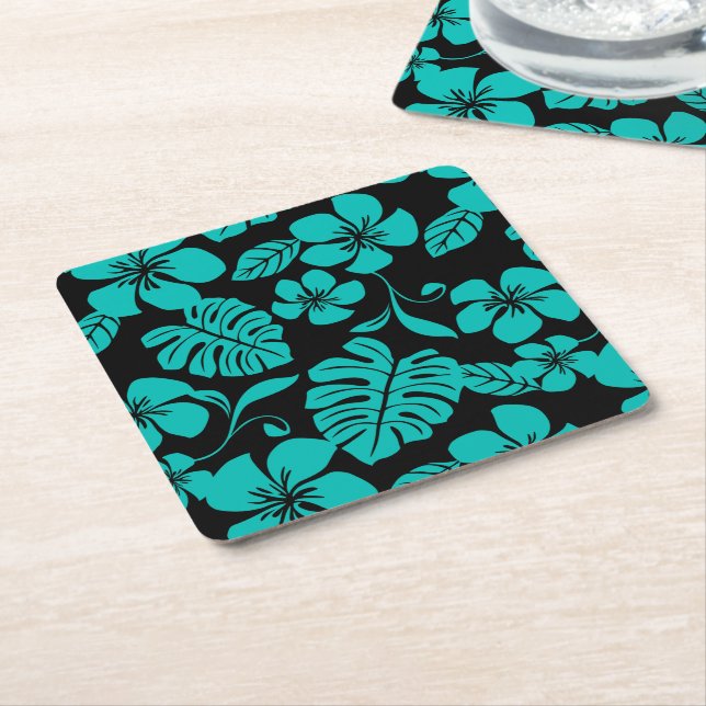 PINK BIKINI (BLACK/TEAL) SQUARE PAPER COASTER (Angled)