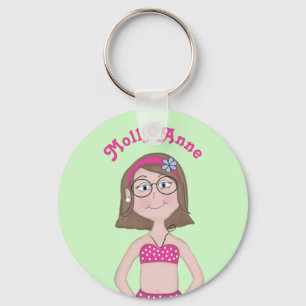 Pink Bikini, fair skin, brunette, blue, Bob, Glass Key Ring