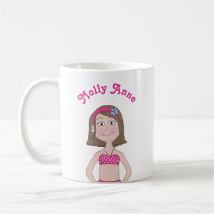 Pink Bikini, fair skin, brunette, blue eyes, Bob Coffee Mug