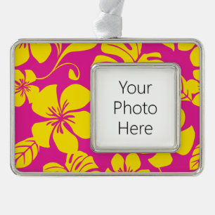 PINK BIKINI (HOT PINK/YELLOW) SILVER PLATED FRAMED ORNAMENT