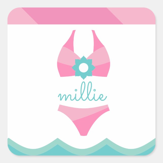 Pink Bikini Swimsuit Personalised Sticker (Front)