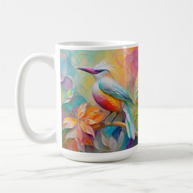 Pink Billed Red Breasted Fantasy Bird Coffee Mug (Left)