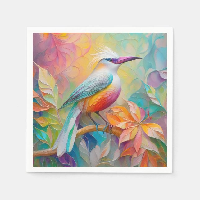 Pink Billed Red Breasted Fantasy Bird Napkin (Front)