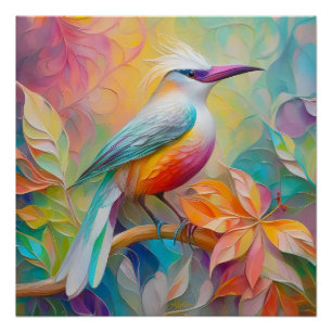 Pink Billed Red Breasted Fantasy Bird Poster