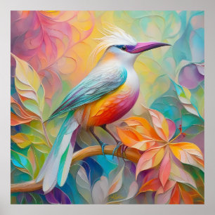 Pink Billed Red Breasted Fantasy Bird Poster