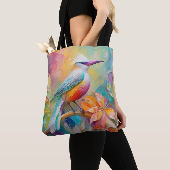 Pink Billed Red Breasted Fantasy Bird Tote Bag (Close Up)
