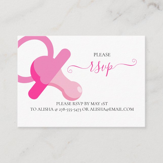PINK BINKY, BABY SHOWER RSVP Enclosure Card (Front)