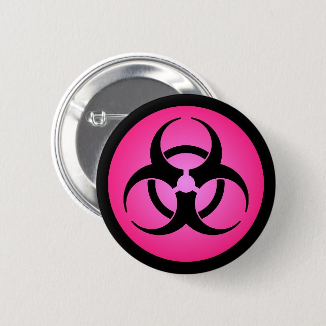 Pink Biohazard Symbol Button Pin (Front & Back)