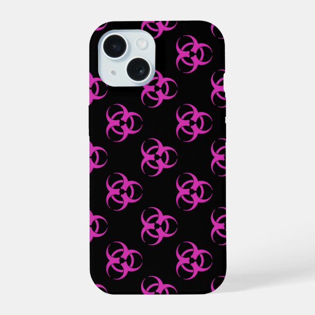 Pink Biohazard Symbol Pattern iPhone 15 Case (Back)