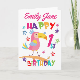 Pink Bird 1st Birthday Card