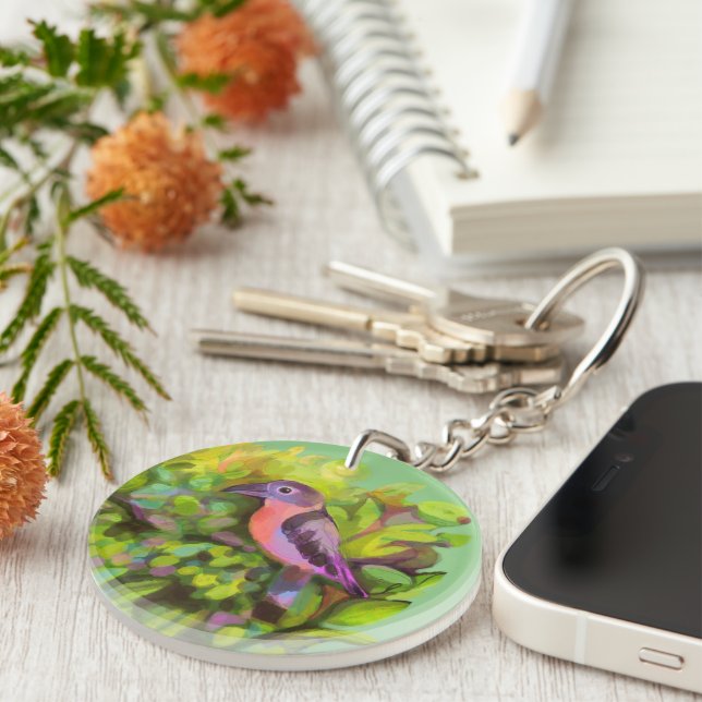 Pink bird Acrylic Keychain (Front Right)