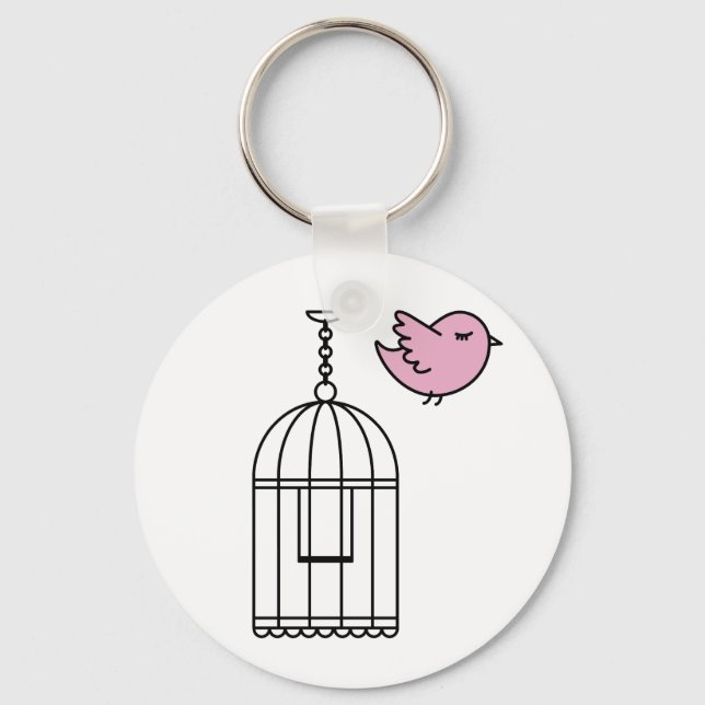 Pink Bird and Birdcage Key Ring (Front)