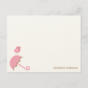 Pink Bird and Umbrella Thank You Cards