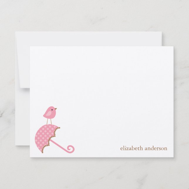 Pink Bird and Umbrella Thank You Cards (Front)