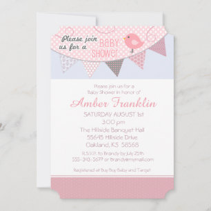 Pink Bird Baby Shower Invitation