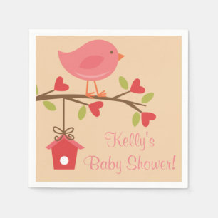Pink Bird Baby Shower Napkins